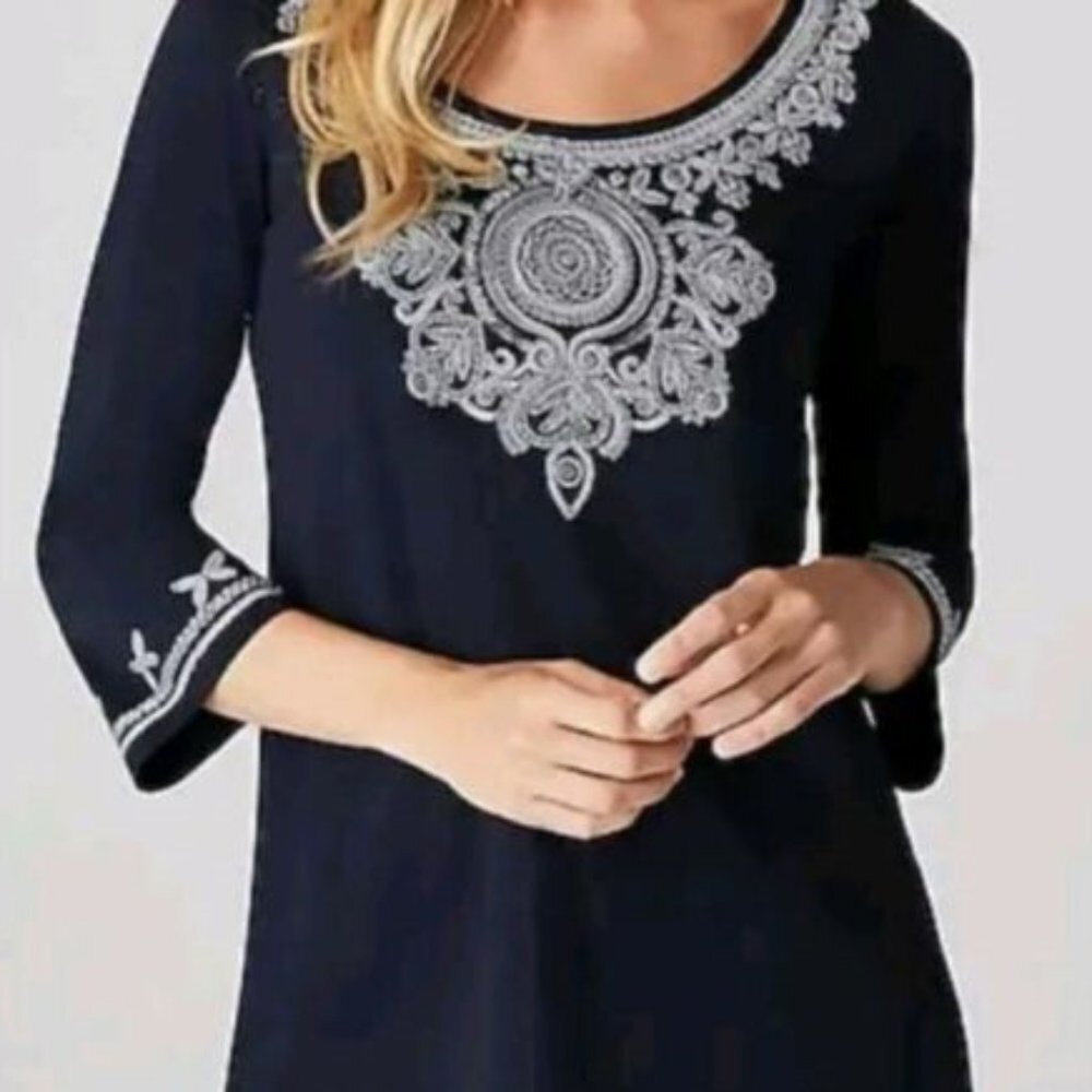 J. Jill 3/4 Sleeve Embroidered Top Size XS Pettie
